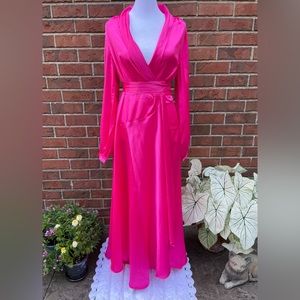 Hot Pink Wrap Maxi Dress Long Sleeves Satin-like Barbie Nasty Gal Size 6